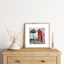 Indlæs billede til gallerivisning Farvelagt tegning fra middelalderen med en fattig bonde der sælger mælk