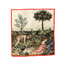 Indlæs billede til gallerivisning Farvelagt tegning fra middelalderen der viser arbejdet i en køkkenhave