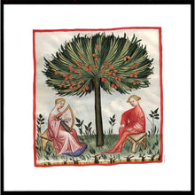 Indlæs billede til gallerivisning Farvelagt tegning fra middelalderen der viser romantik mellem to unge