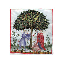 Indlæs billede til gallerivisning Farvelagt tegning fra middelalderen der viser indsamling af nødder