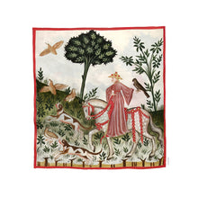 Indlæs billede til gallerivisning Farvelagt tegning fra middelalderen der viser en mand på falkejaagt