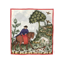 Indlæs billede til gallerivisning Farvelagt tegning fra middelalderen der viser en mand på jagt