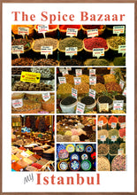 Indlæs billede til gallerivisning Plakat med collage af krydderier fra Istanbuls krydderibazar