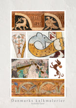 Indlæs billede til gallerivisning Plakat med kalkmalerier - Collage fra forskellige kirker omkring Roskilde Fjord, Danmark