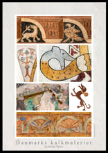 Indlæs billede til gallerivisning Plakat med kalkmalerier - Collage fra forskellige kirker omkring Roskilde Fjord, Danmark