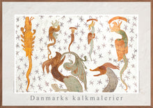 Indlæs billede til gallerivisning Plakat med en collage af kalkmalerier med middelalderens  fabeldyr, Danmark