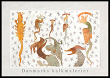 Indlæs billede til gallerivisning Plakat med en collage af kalkmalerier med middelalderens  fabeldyr, Danmark