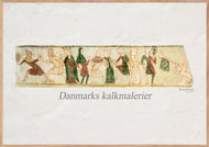 En plakat med 'Dansefrisen' - kalkmaleri fra Ørslev Kirke, Danmark