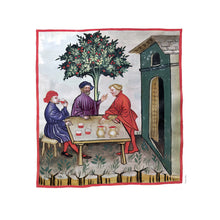 Indlæs billede til gallerivisning Farvelagt tegning fra middelalderen der viser et værtshus
