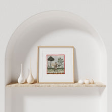 Indlæs billede til gallerivisning Farvelagt tegning fra middelalderen der viser en bonde der sår
