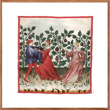 Indlæs billede til gallerivisning Farvelagt tegning fra middelalderen der viser et dansende par
