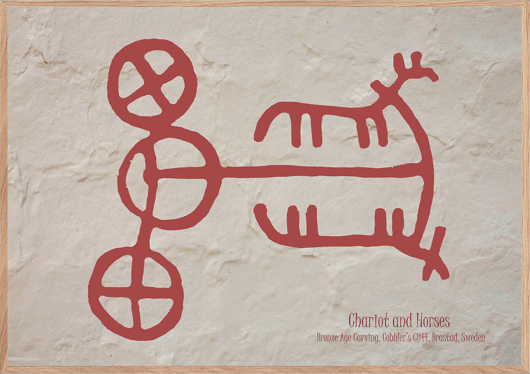 Plakat med helleristning – Vogn og to heste