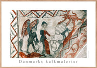 Plakat med kalkmaleriet kone der tapper øl i Tuse Kirke