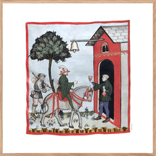 Indlæs billede til gallerivisning Farvelagt tegning fra middelalderen der viser en ølstue
