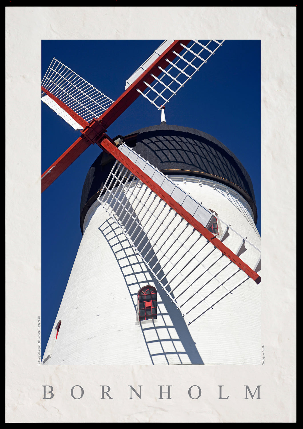 Plakat med den gamle Gudhjem Vindmølle, Danmark