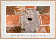 Plakat med kalkmaleri af vængemaske i Fanefjord Kirke, Denmark
