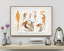 Indlæs billede til gallerivisning Plakat med en collage af kalkmalerier med middelalderens  fabeldyr, Danmark
