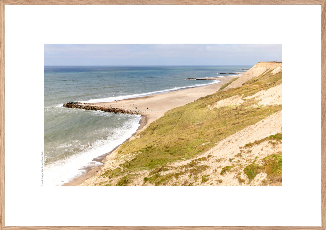 Plakat med høfterne ud fra stranden ved bovbjerg Fyr, Danmark