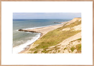 Plakat med høfterne ud fra stranden ved Bovbjerg Fyr, Danmark