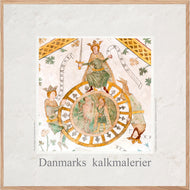 Plakat med kalkmaleri med 'Livets Hjul' i Birkerød Kirke, Danmark