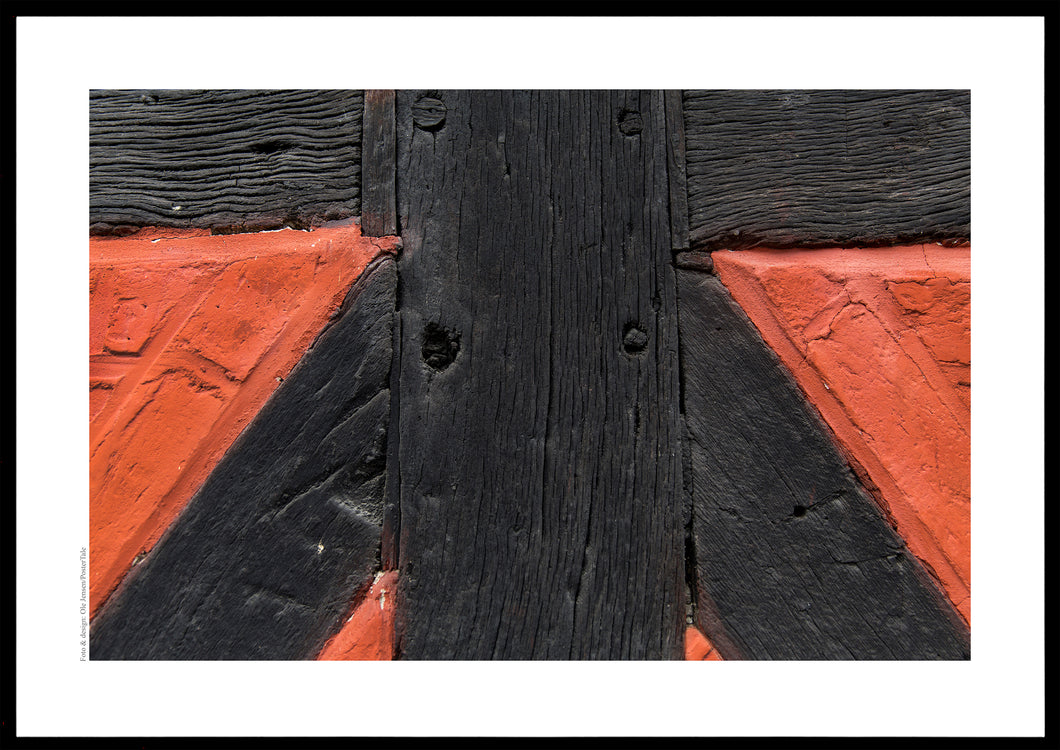 Plakat med bindingsværk med rød mur